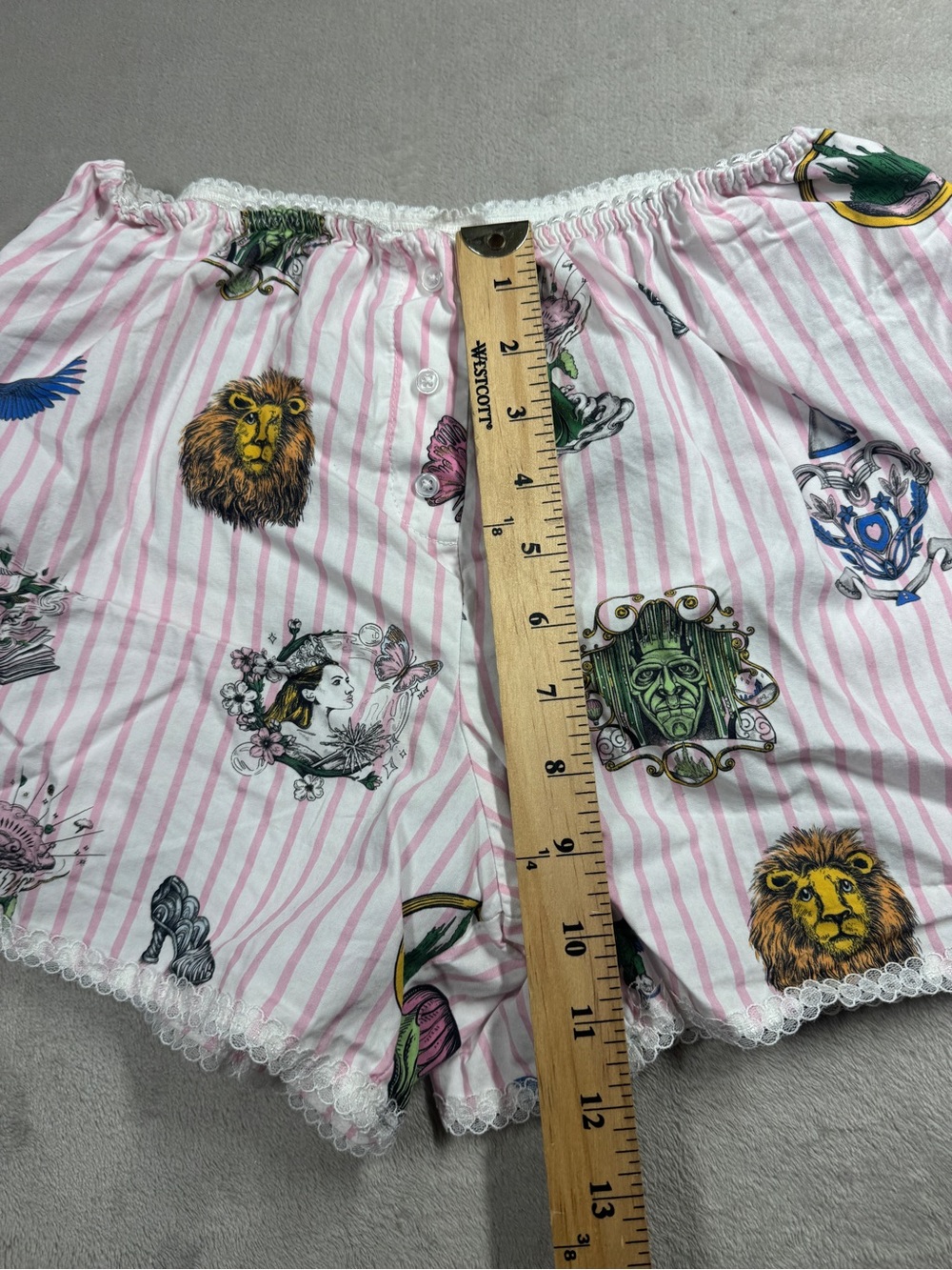 Katie Kime X Wicked Pink White Striped Boxer Style Floral Lace PJ Shorts Medium - Picture 11 of 16